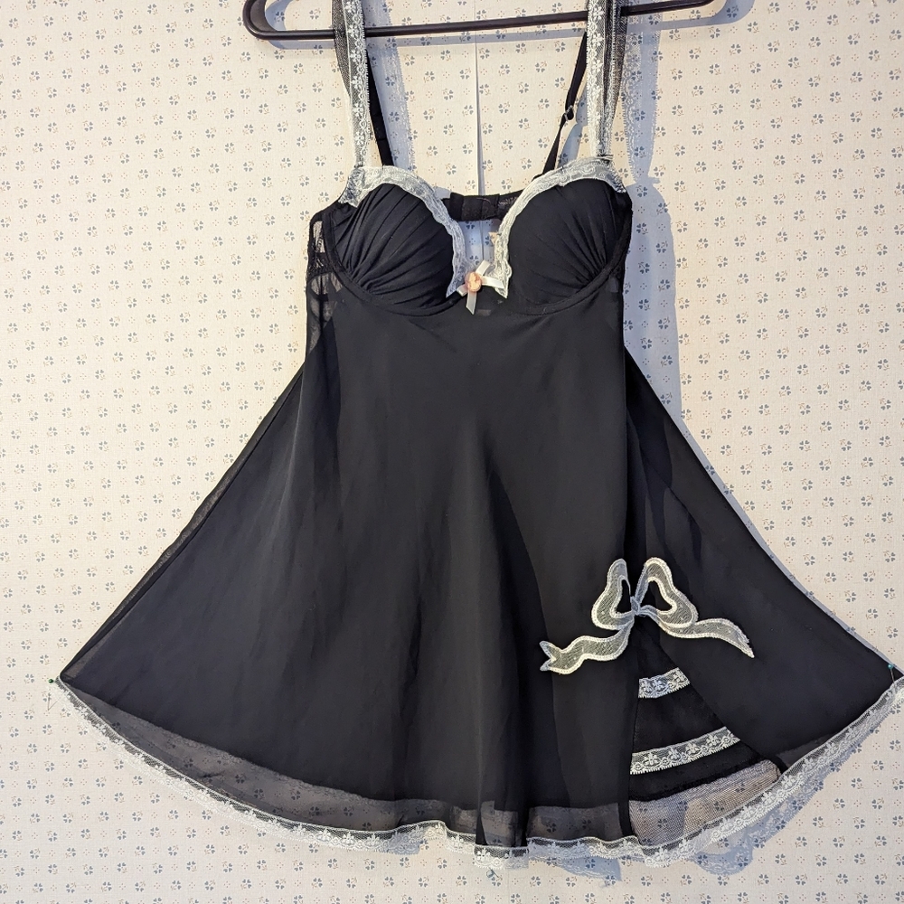 🖤 Chemise White Lingerie Bow Lace Cameo Bra Insert Dress Romantic Date Night